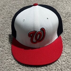 New Era Red White Black Washington Nationals Script W Fitted Hat